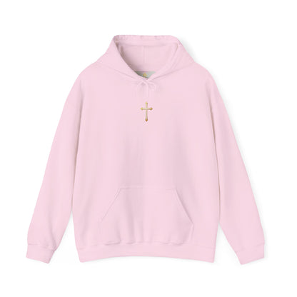Women’s Gold Cross Hoodie – Christian Faith Hoodie with Front & Back Design