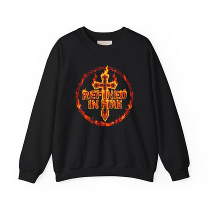 Men’s “Refined in Fire” Christian Sweatshirt – Bold Flame Design Pullover
