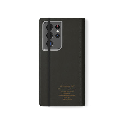 Black with Gold Cross & 1 Corinthians 1:18 - Samsung Flip/Wallet Phone Case