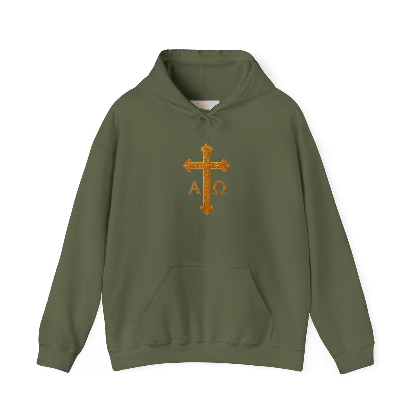 Alpha & Omega Power – Men’s Hoodie with Crowned Lion and Gold Cross