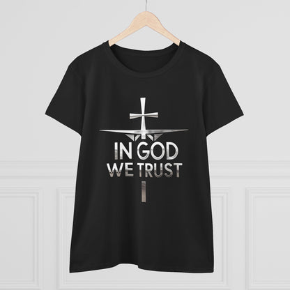 In God We Trust | Women’s Christian Tee with Scripture Back Print