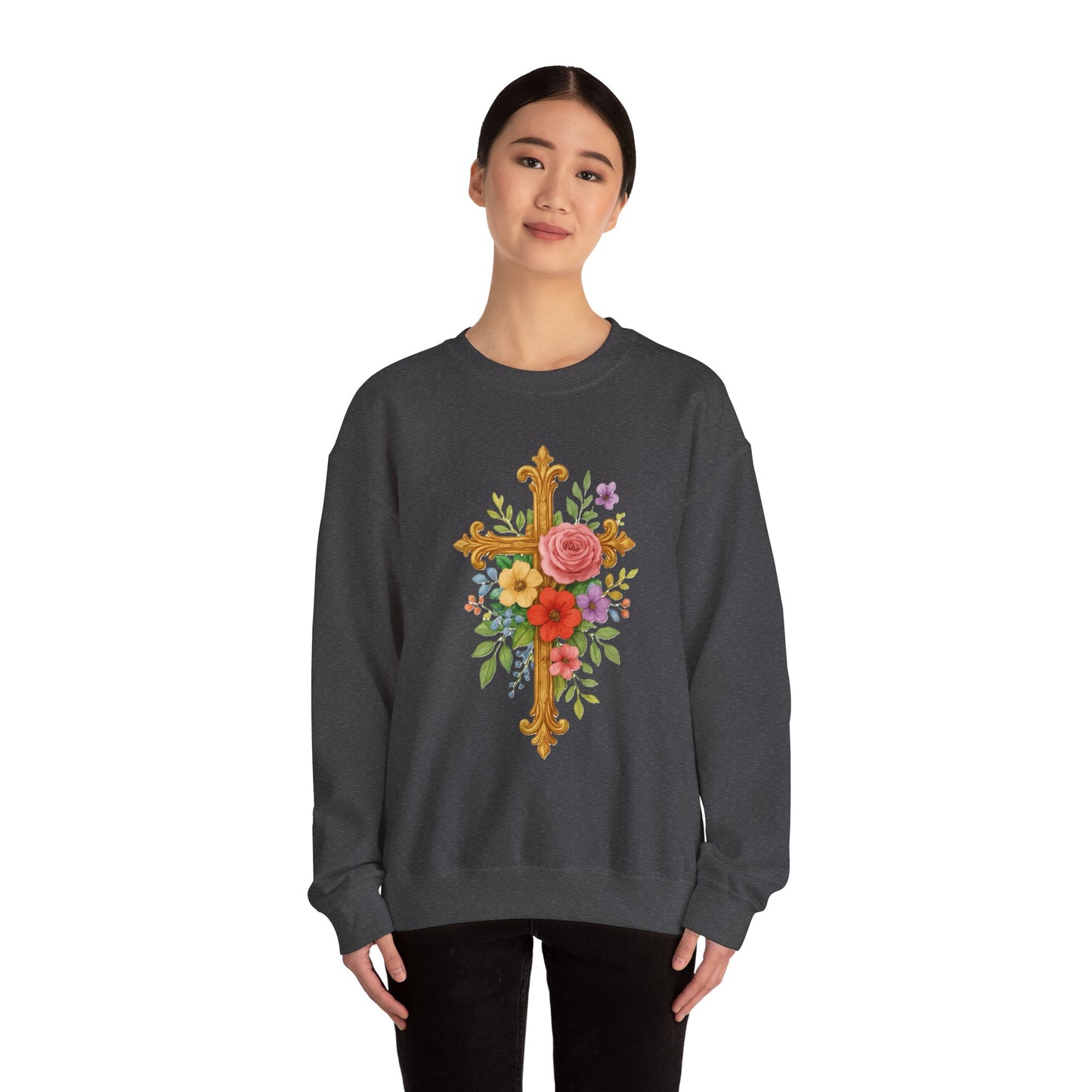 Floral Cross Women’s Sweatshirt – Grace in Full Bloom
