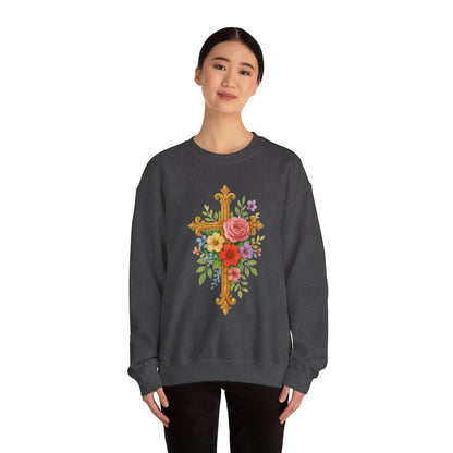 Floral Cross Women’s Sweatshirt – Grace in Full Bloom