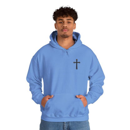 Warrior’s Black Cross Men’s Hoodie – Front & Back Christian Apparel | Ephesians 6:11