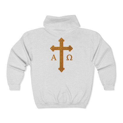 Men’s Alpha & Omega Zip-Up Hoodie – Spiritual Strength & Comfort