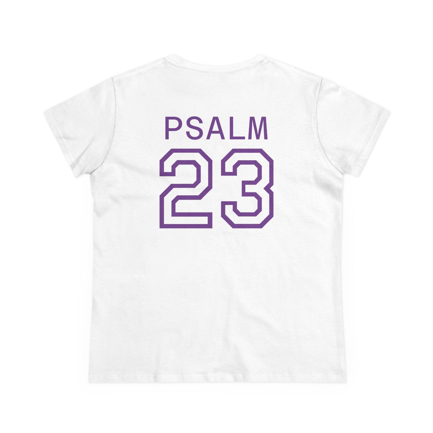 Psalm 23 Women’s Tee – Inspired Sports-Style Shirt (Purple Numbering)