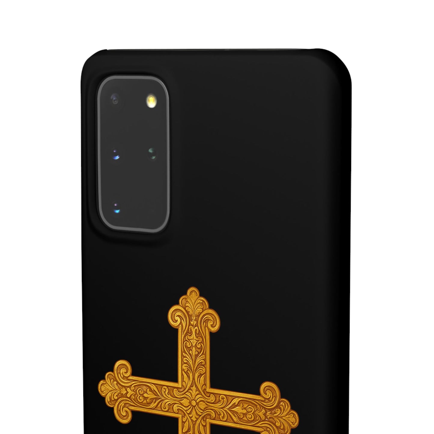Black Samsung Snap Case – Gold Cross Design