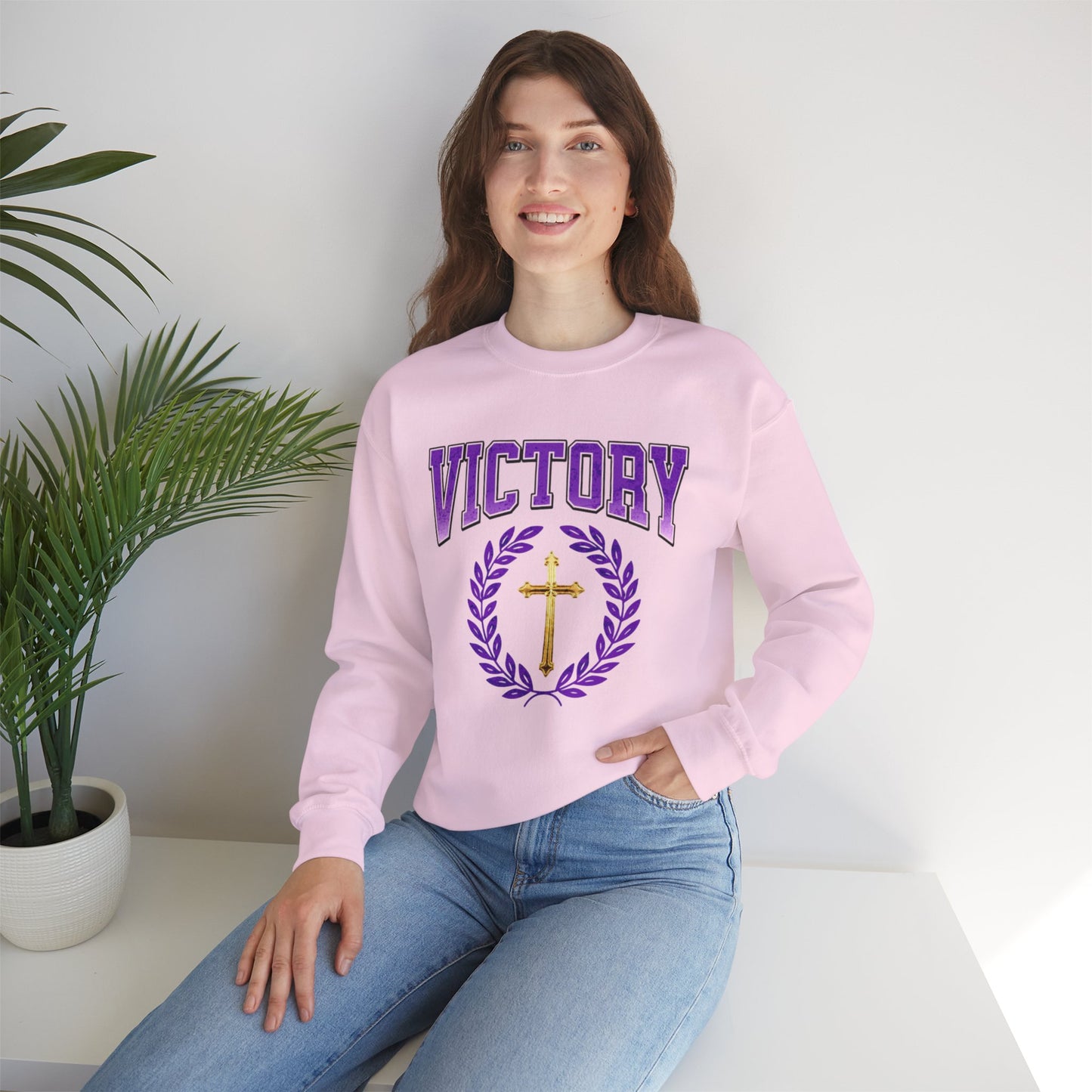 Victory Women’s Sweatshirt – Bold Purple Logo, Faith in Comfort