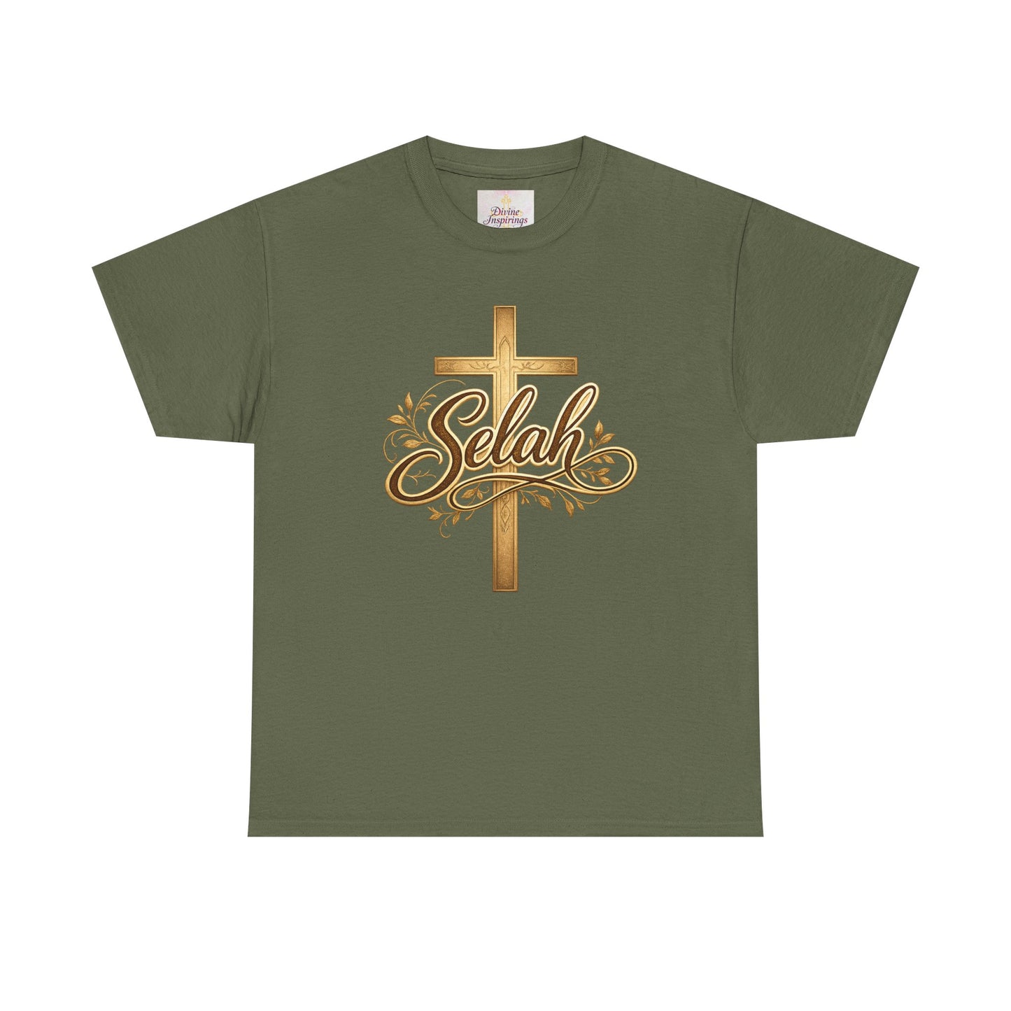 Selah Cross Tee — Women's Christian T‑Shirt with Gold Script