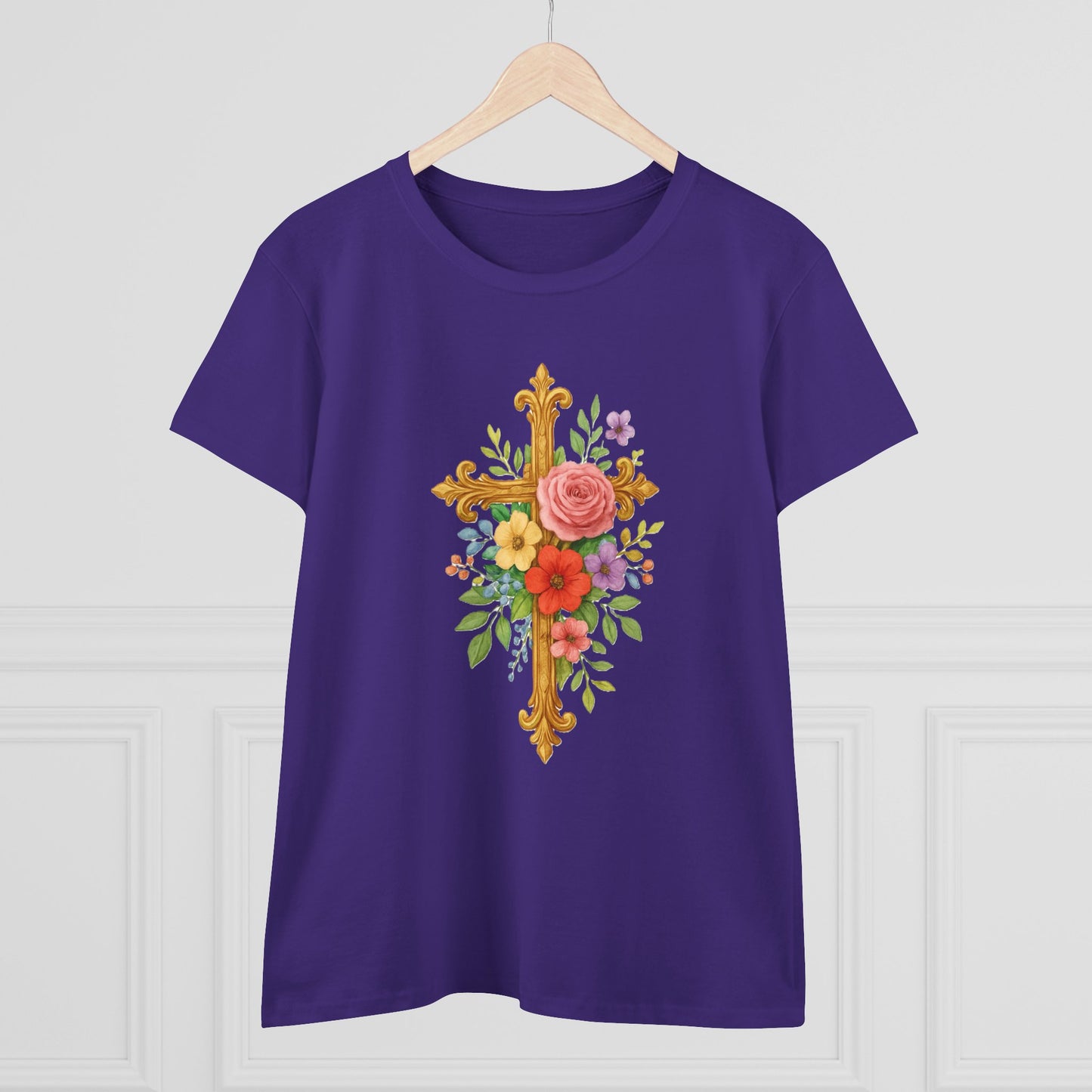 Radiant Floral Cross Women’s T-Shirt – Faith & Beauty in Bloom