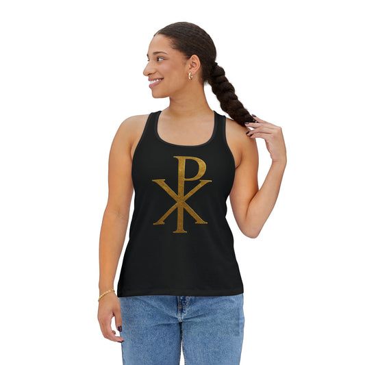 Chi Rho Women’s Christian Tank Top in Black  – Symbol of Victory in Christ