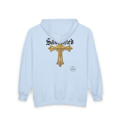 Sanctified Men's Gothic Cross Zip-Up Hoodie – Faith in Comfort