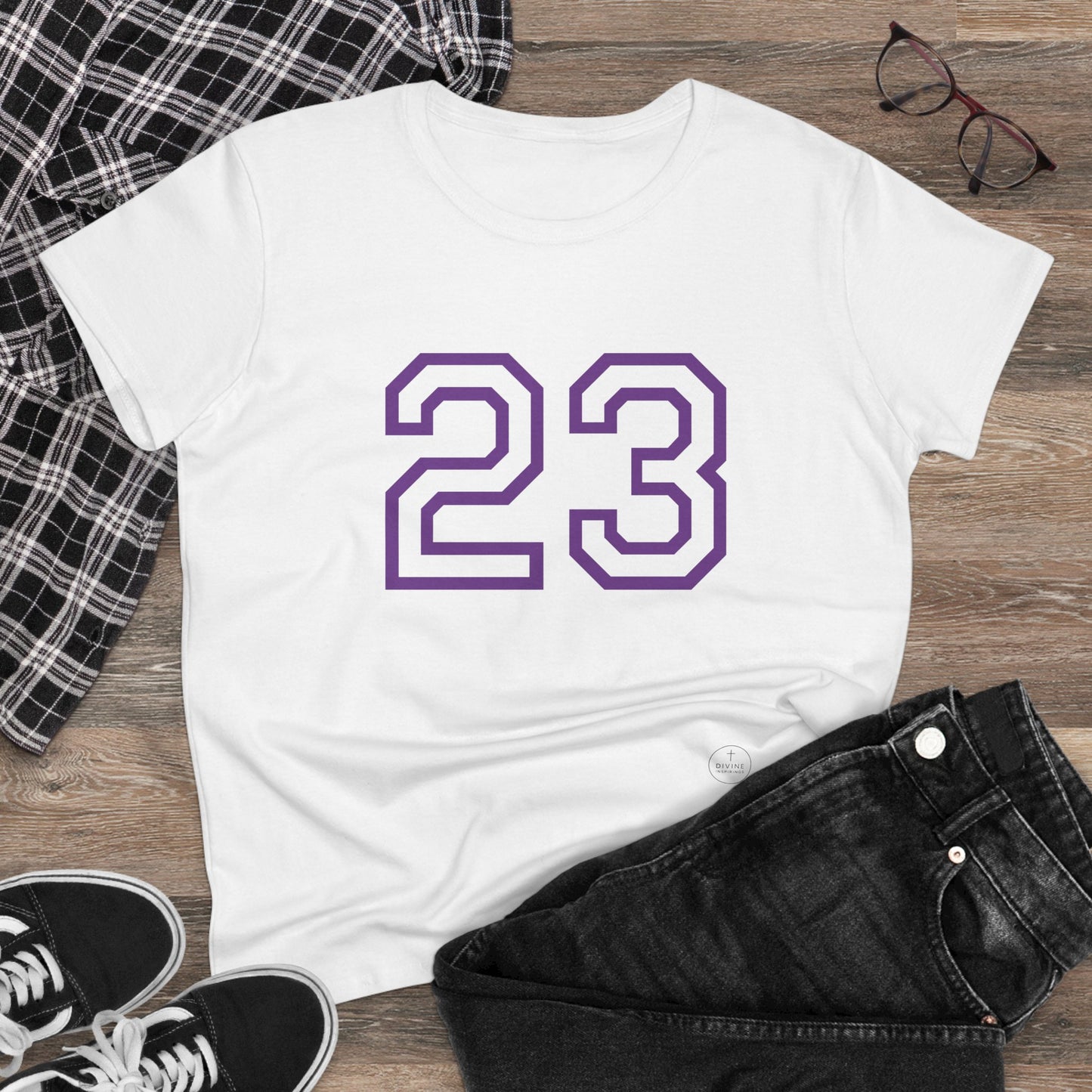 Psalm 23 Women’s Tee – Inspired Sports-Style Shirt (Purple Numbering)