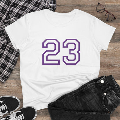 Psalm 23 Women’s Tee – Inspired Sports-Style Shirt (Purple Numbering)
