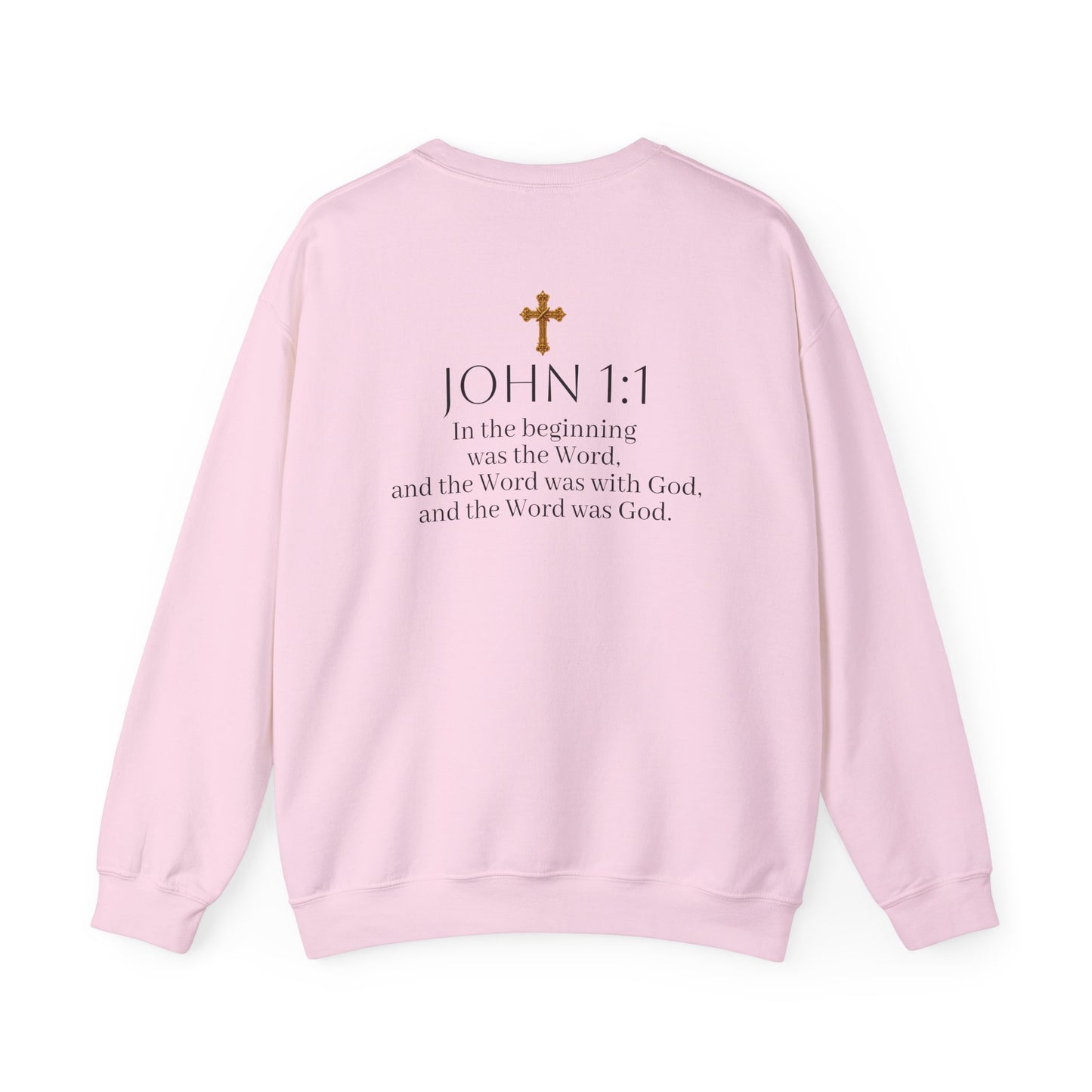 “The Word Eternal” – Women’s Christian Sweatshirt with Bold Dark Lettering (John 1:1)