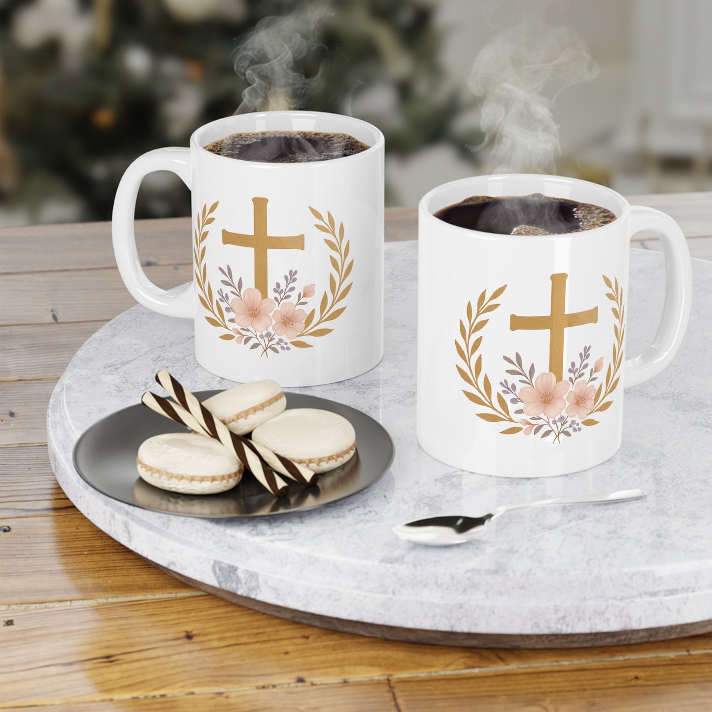 Golden Cross & Laurel Faith Mug – Victory in Christ