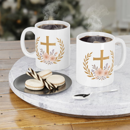 Golden Cross & Laurel Faith Mug – Victory in Christ