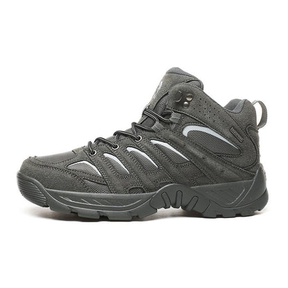 Gray hiking boot on a white background