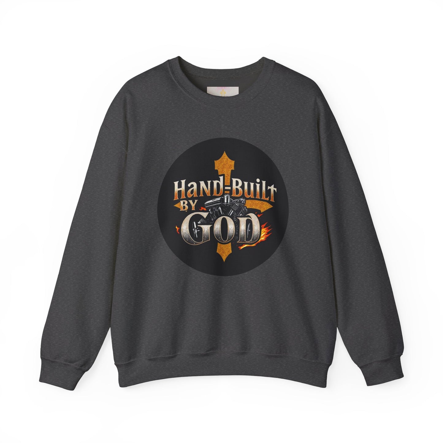 Hand Built by God Men’s Christian Sweatshirt – Cross & Engine Design