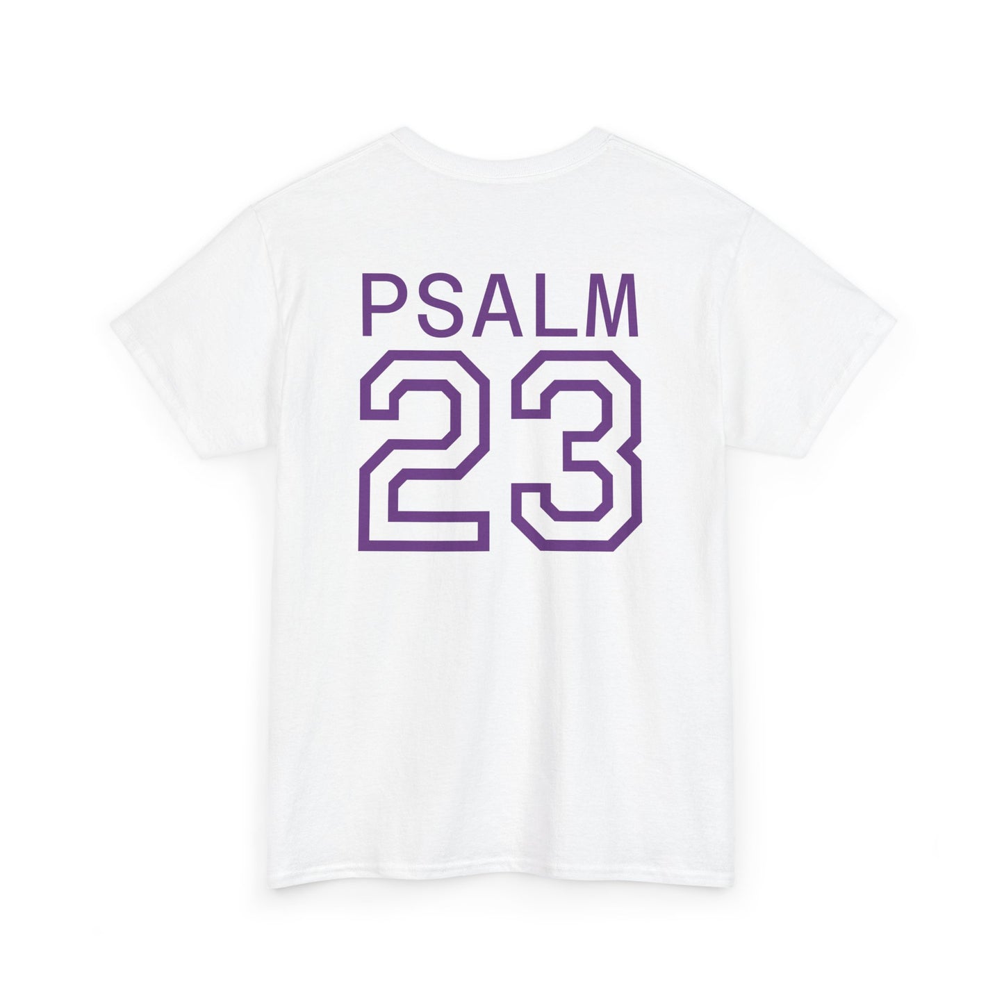 Psalm 23 Men’s T-Shirt – Inspired Sports-Style Shirt (Purple Lettering)