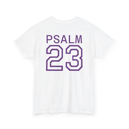 Psalm 23 Men’s T-Shirt – Inspired Sports-Style Shirt (Purple Lettering)