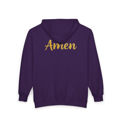 Amen in Motion – Women’s Zip-Up Hoodie (White Logo)