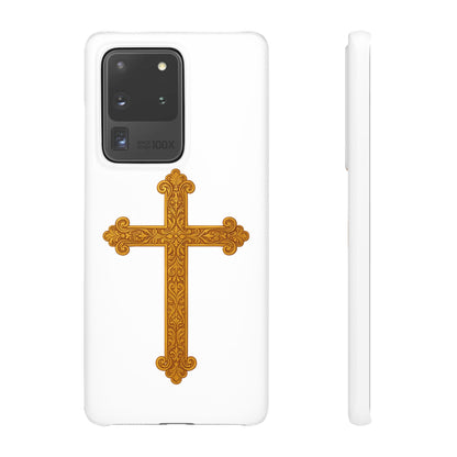 White Samsung Snap Case – Gold Cross Design