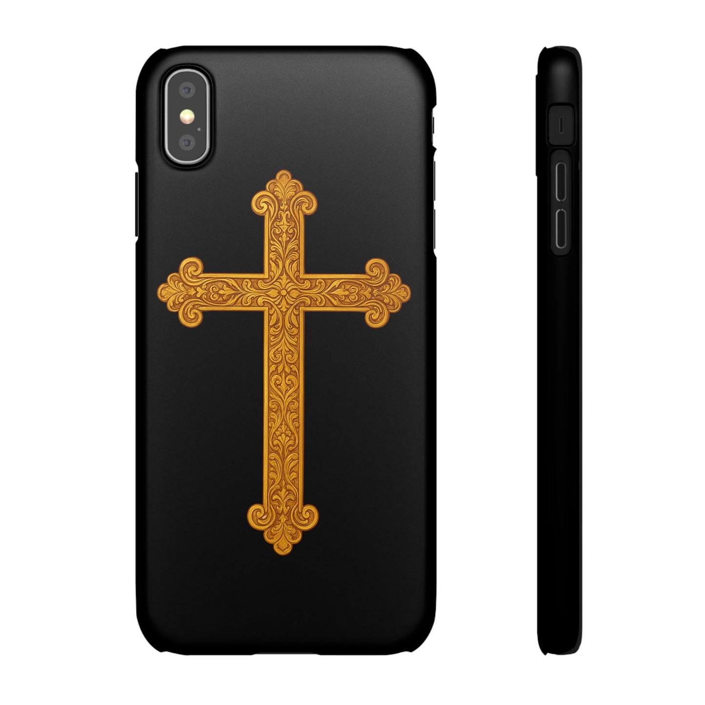 Black iPhone Snap Case – Gold Cross Design