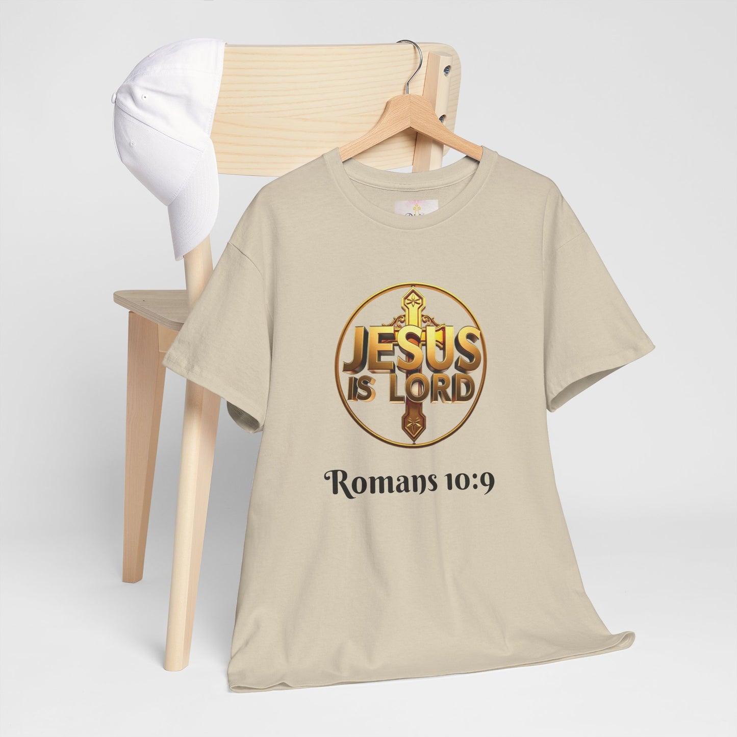 Men’s Romans 10:9 Christian T-Shirt – Jesus Is Lord & He Is Risen (Dark Lettering)
