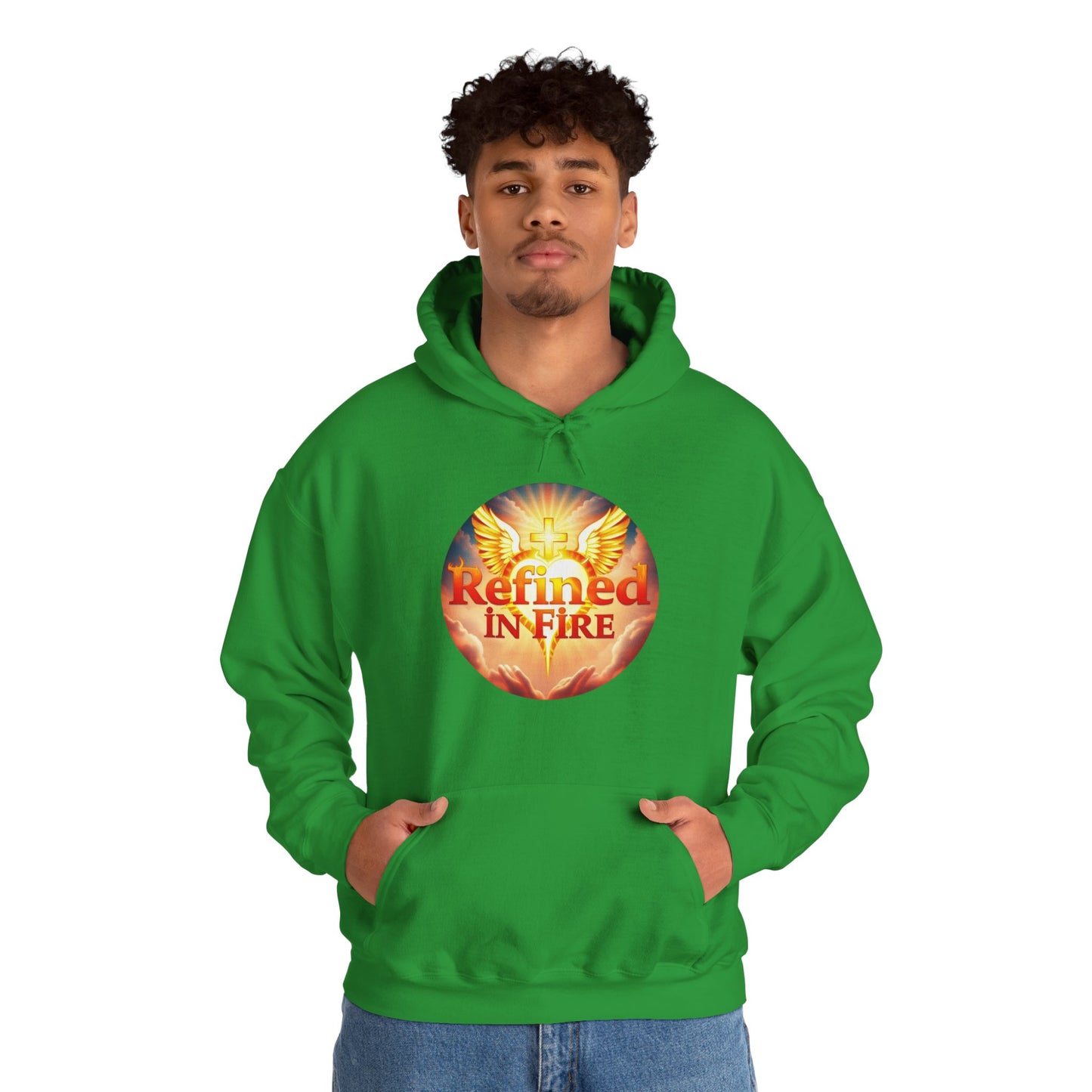 “Refined in Fire” Christian Hoodie – Bold Flame Design Faith Pullover