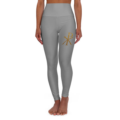 Chi Rho Women’s High-Waisted Yoga Leggings in Grey – Strength and Victory in Christ