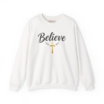 Believe Women’s Christian Sweatshirt – Golden Cross