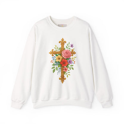Floral Cross Women’s Sweatshirt – Grace in Full Bloom
