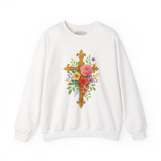 Floral Cross Women’s Sweatshirt – Grace in Full Bloom