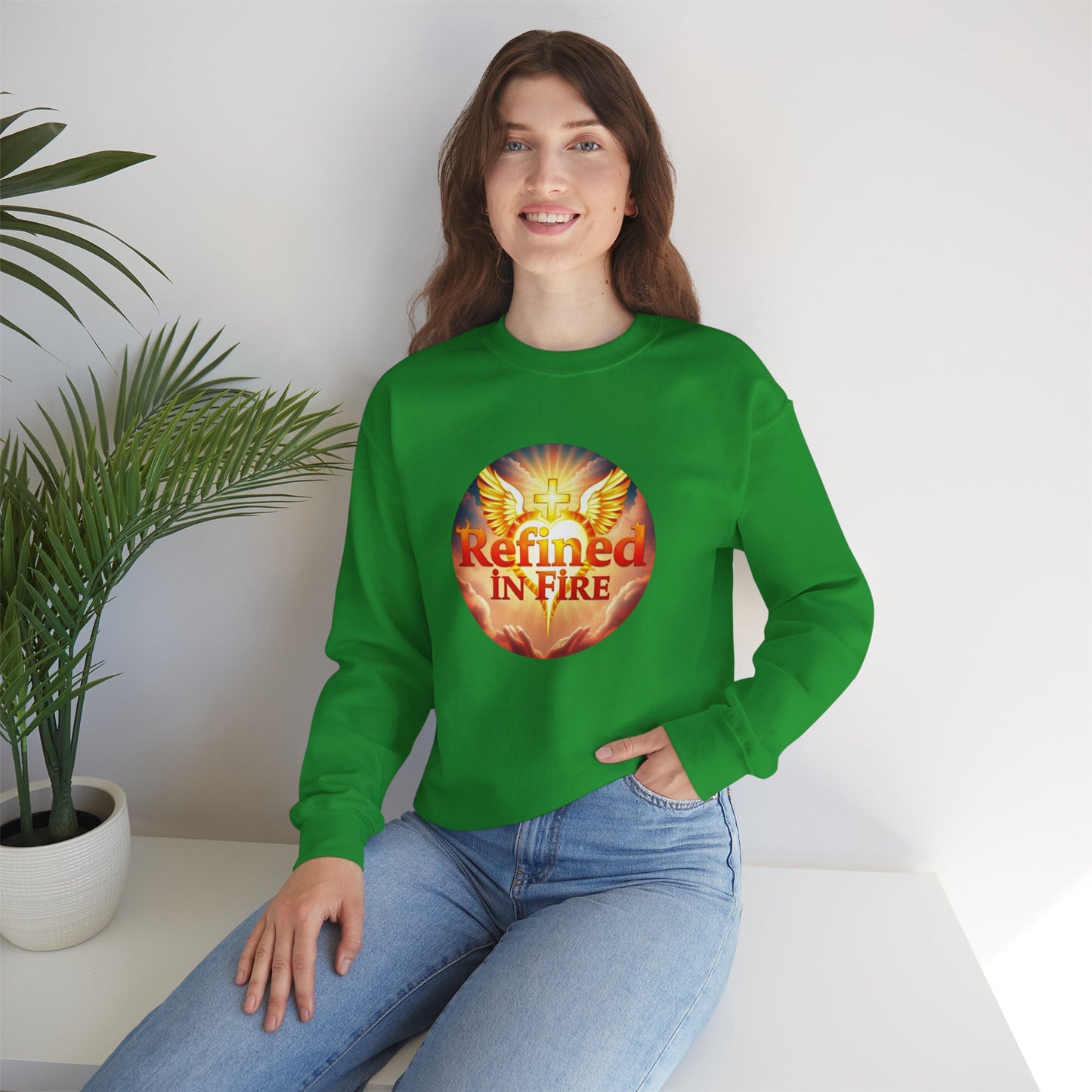 Women’s “Refined in Fire” Christian Sweatshirt – Bold Flame Design Pullover