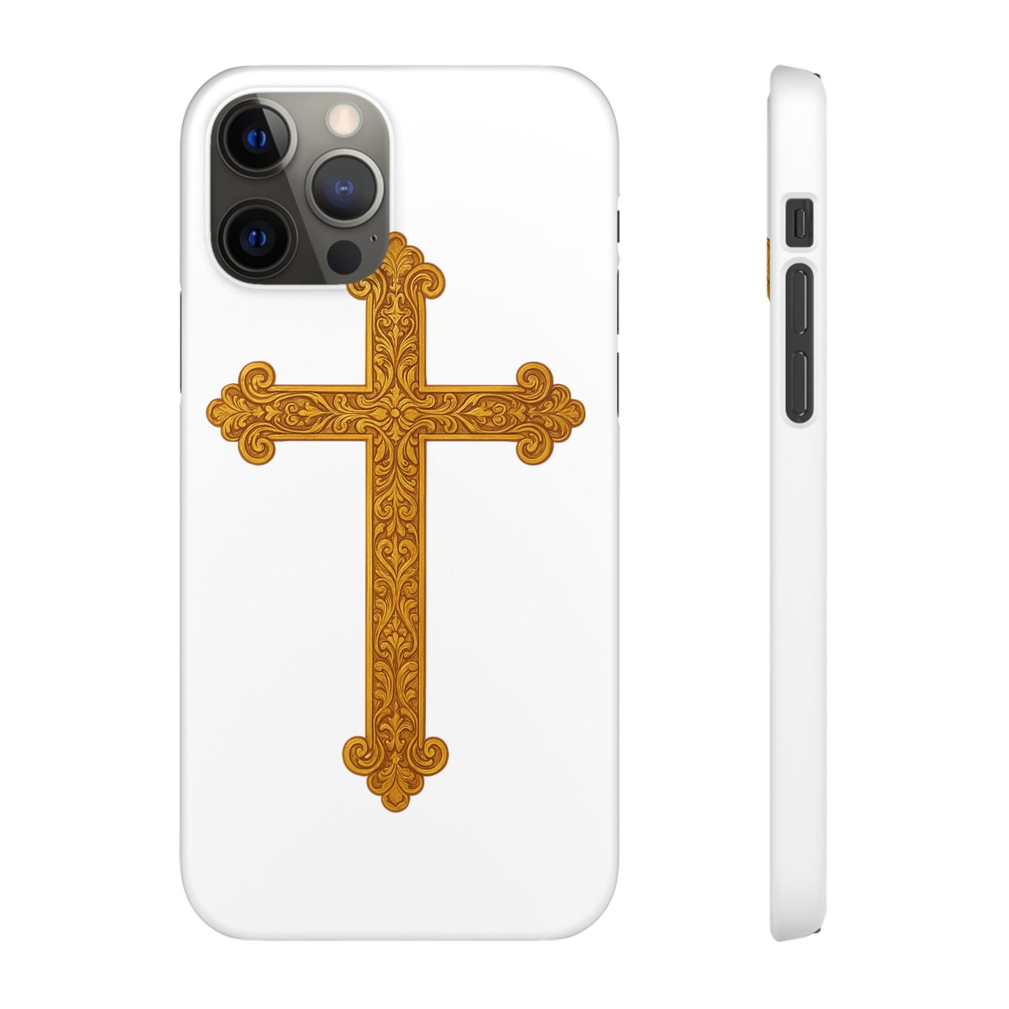 White iPhone Snap Case – Gold Cross Design