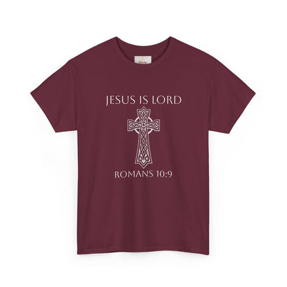 Women's Jesus is Lord Christian T-Shirt – Modern Cross Design (White Lettering)