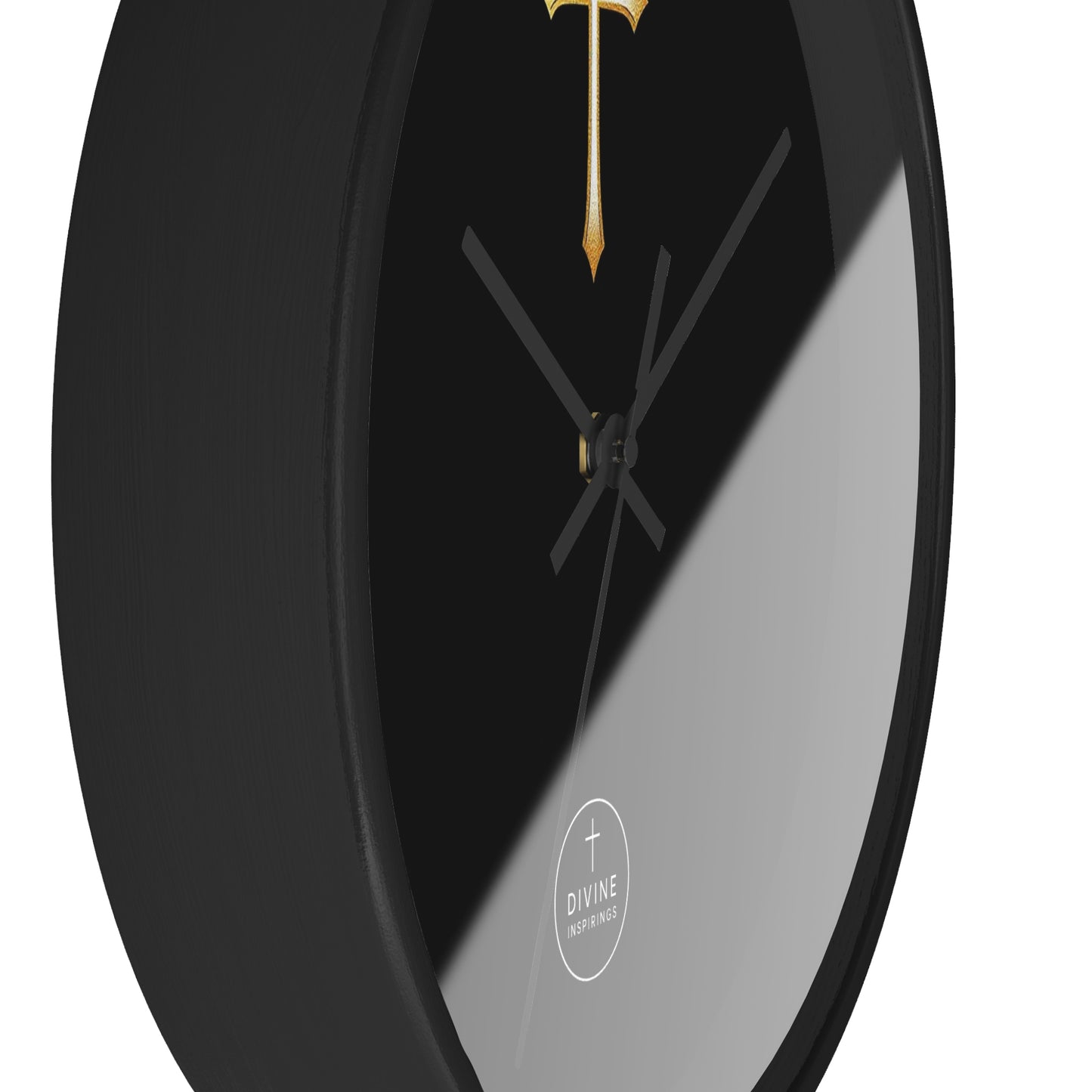 Stunning Gold Cross Wall Clock in Black – Elegant Christian Home Decor