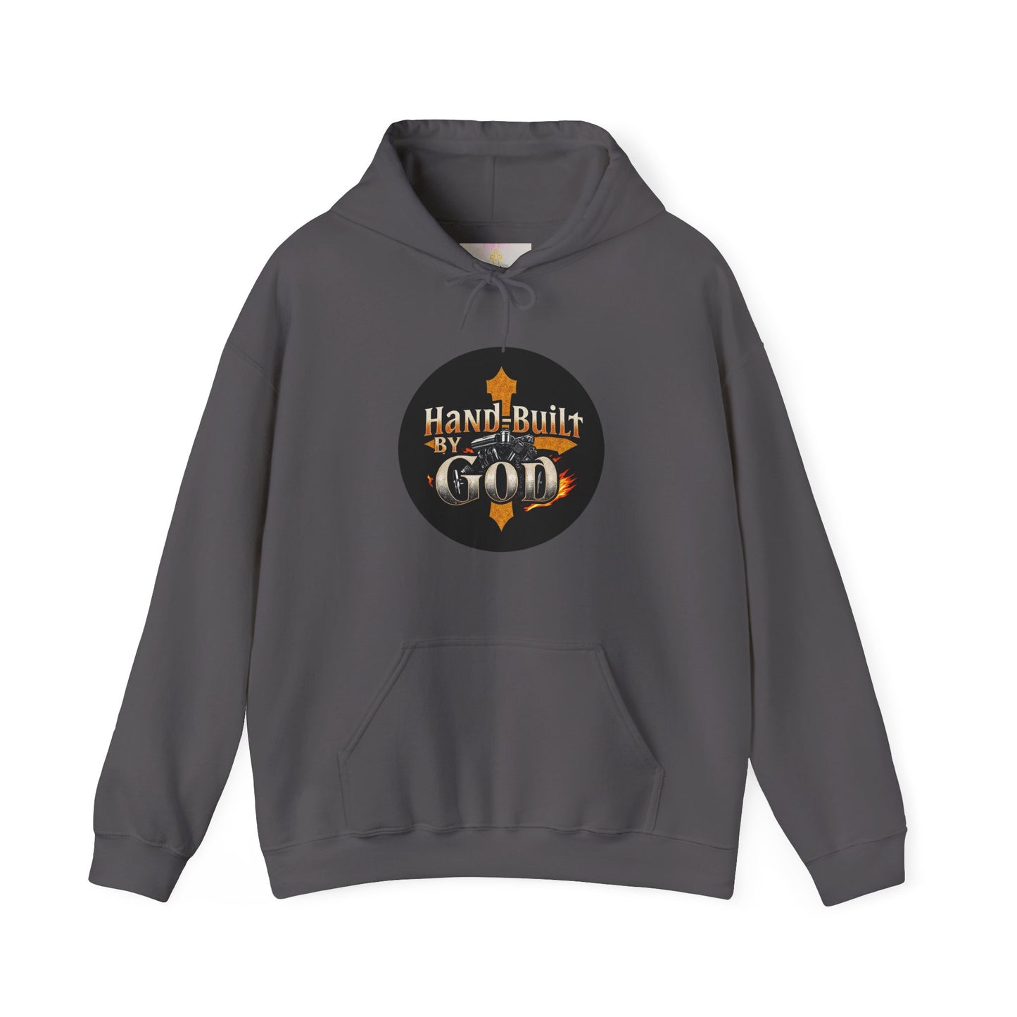 Hand Built by God Men’s Christian Hoodie – Cross & Engine Design