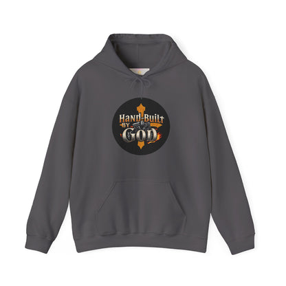 Hand Built by God Men’s Christian Hoodie – Cross & Engine Design