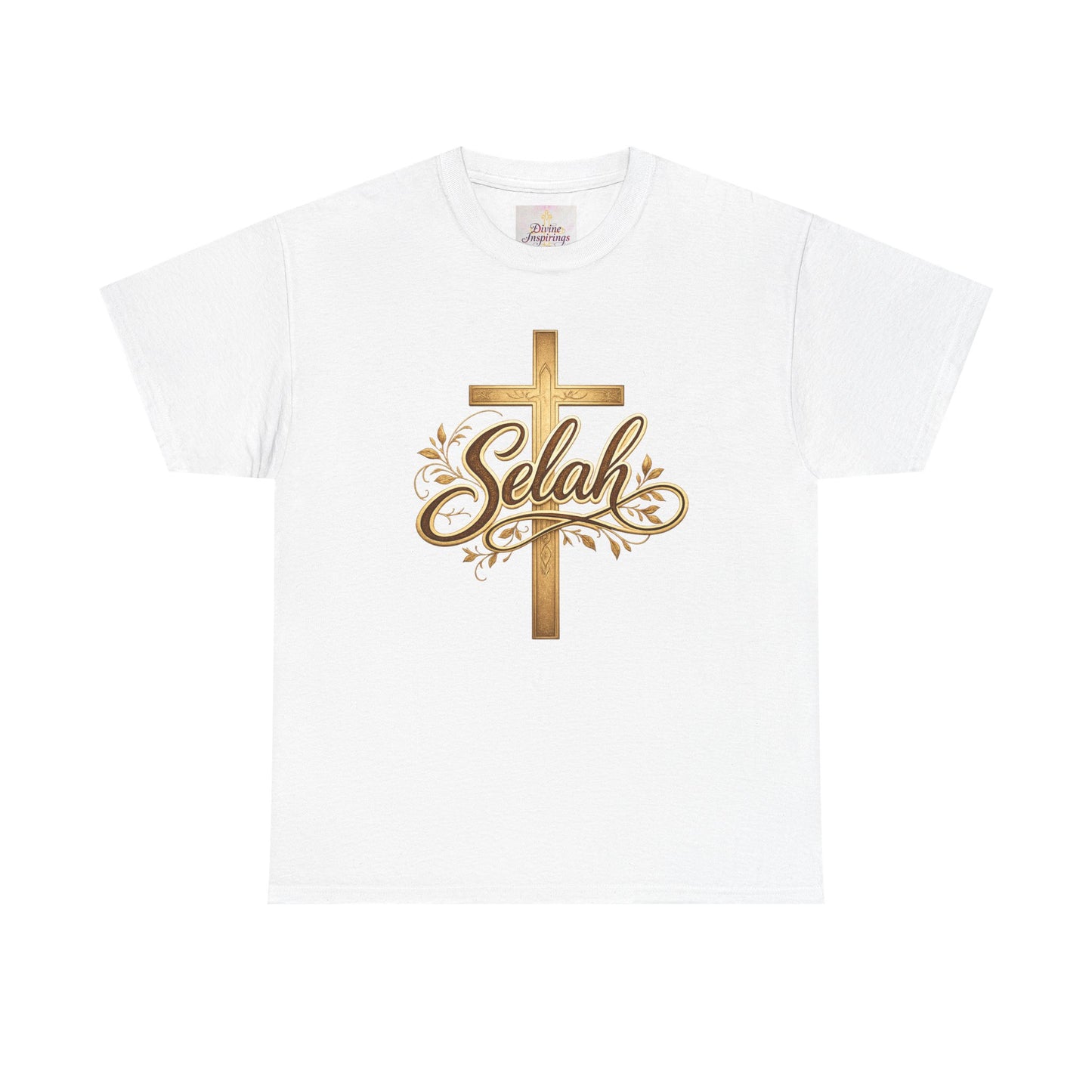 Selah Cross Tee — Women's Christian T‑Shirt with Gold Script