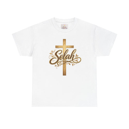 Selah Cross Tee — Women's Christian T‑Shirt with Gold Script