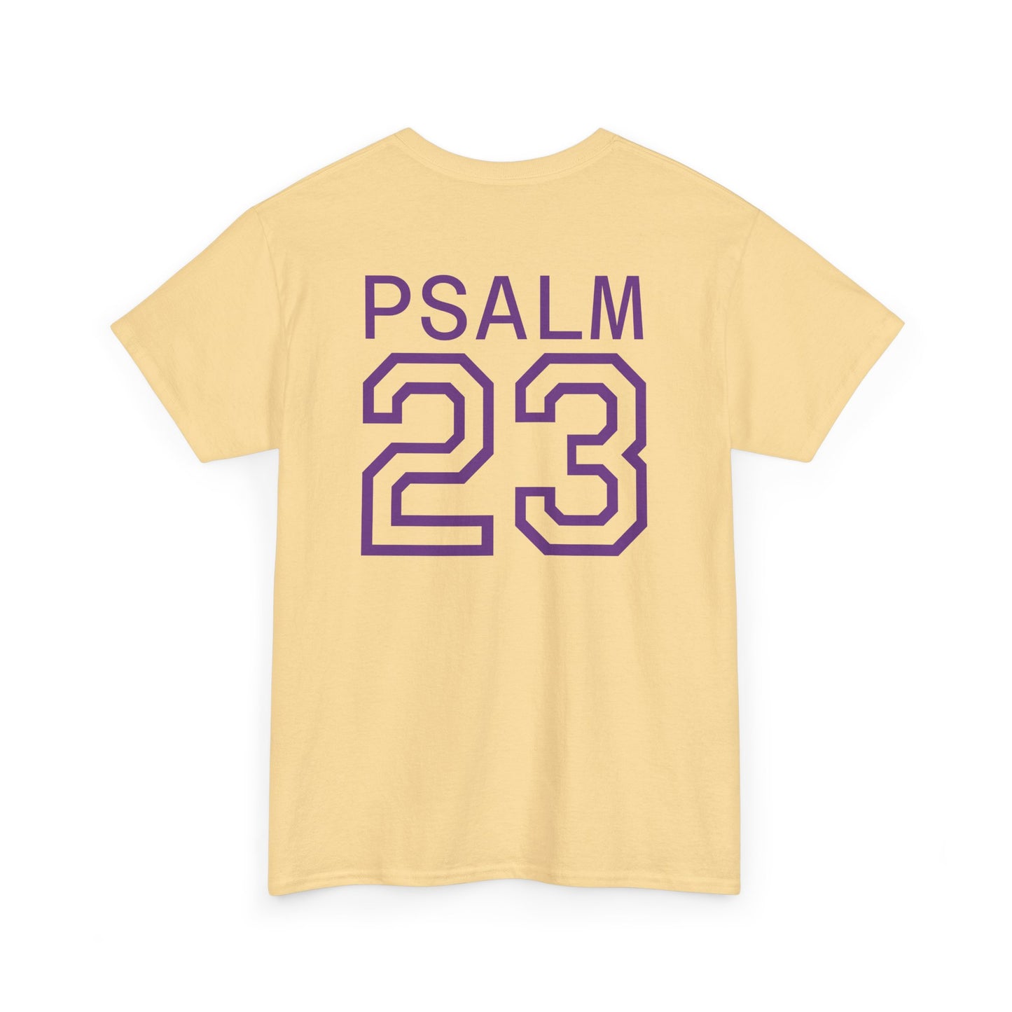 Psalm 23 Men’s T-Shirt – Inspired Sports-Style Shirt (Purple Lettering)
