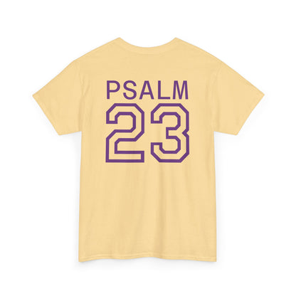 Psalm 23 Men’s T-Shirt – Inspired Sports-Style Shirt (Purple Lettering)