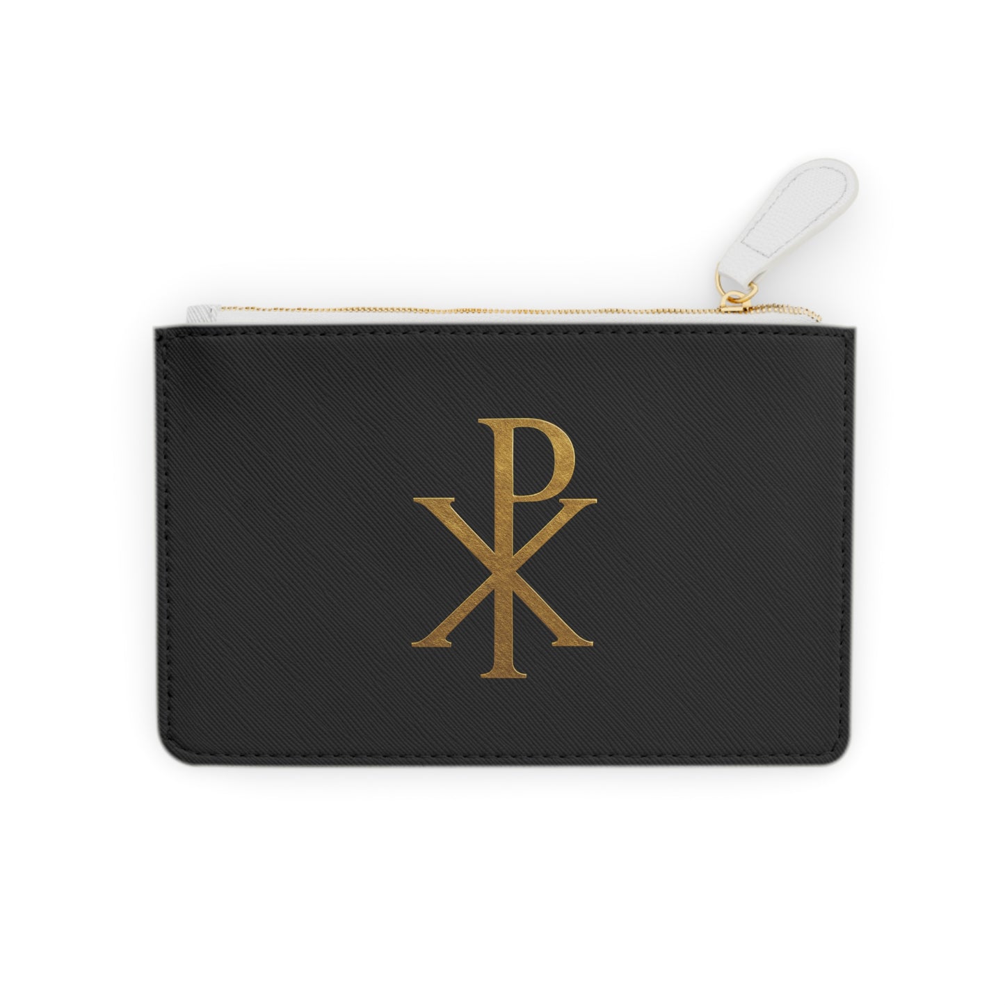 “Divine Seal” | Women’s Mini Clutch in Black – Gold Chi Rho Elegance