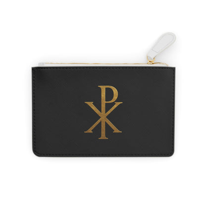 “Divine Seal” | Women’s Mini Clutch in Black – Gold Chi Rho Elegance