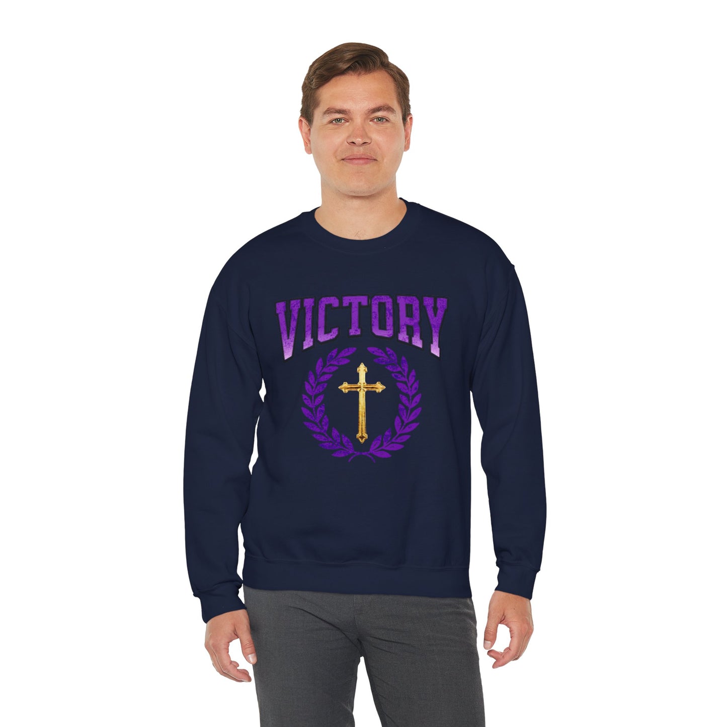 Victory in Christ Men’s Sweater – Crowned in Faith