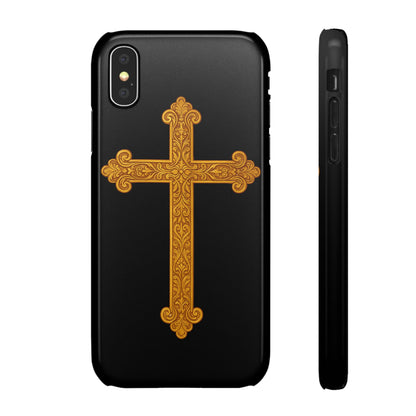 Black iPhone Snap Case – Gold Cross Design