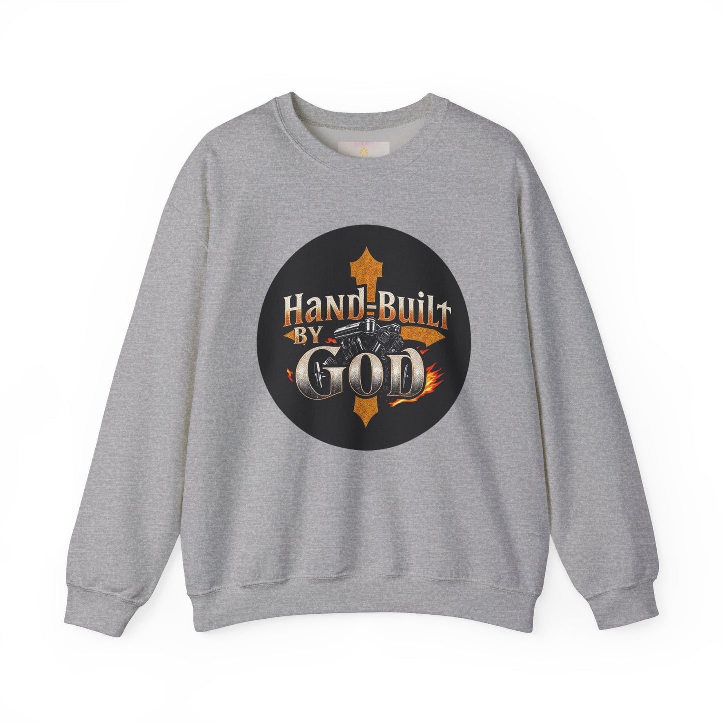 Hand Built by God Men’s Christian Sweatshirt – Cross & Engine Design