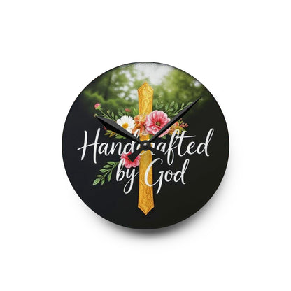 "Handcrafted by God" Wooden Wall Clock – Inspirational Faith Decor